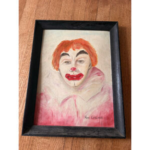 Vintage Framed Clown Painting by Ron Egeland